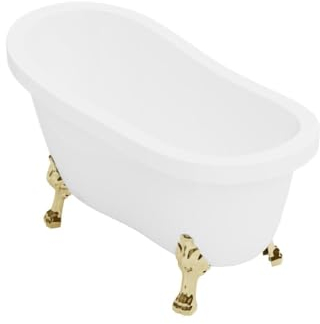 Vente-unique-Baignoire îlot rétro avec pieds de lion dorés - 200 L - 145 x 74 x 77 cm - Blanche - NISOS II