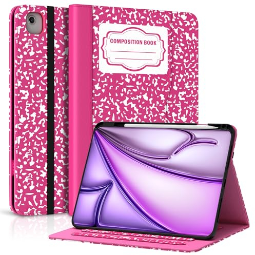 ZoneFoker Case for iPad Air 11-inch M3/M2 (2025/2024), iPad Air 5th/4th Generation 10.9'' (2022/2020), iPad Pro 11 (4th/3rd/2nd/1st Gen), Multi-Angle Stand Cover with Pocket, Composition Book Pink