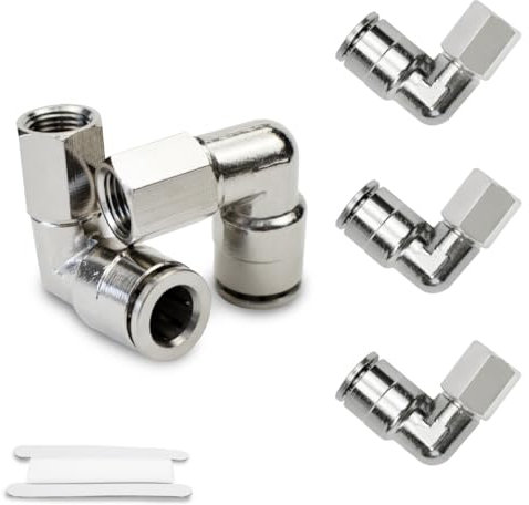 Bwintech 5 Pcs 8mm Tubes OD x 1/4 BSP filetage femelle Coude laiton nickelé Raccord pneumatique à verrouillage poussé