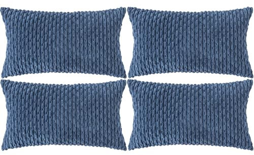 Ci & Ci 4er Set Boho Deko Kissenbezug 30x50 cm, Blau Kissen Sofakissen Dekokissen Zierkissen, Flauschig Kissenbezüge Kissenhülle für Sofa Couch