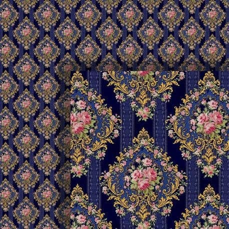 Melody Jane Dolls House Wallpaper Victorian Blue 1/2 inch 1:24 Scale Miniature Print 599