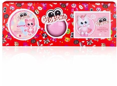 Accentra - Badeset GLUBSCHIS in Geschenkbox, inkl. 100g Badesalz, 100g Badeseife und 100g Badebombe, Motiv Dreamie & Milky Fee – Geschenk Set für Mädchen oder Jungen zum Geburtstag oder Weihnachten