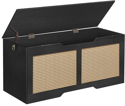 HOOBRO Truhen, Sitzbank mit Stauraum, Schuhbank, 110 cm Rattan-Aufbewahrungstruhe mit Sicherheitsscharnieren, Aufbewahrungsbank, Aufbewahrungsbox, für Flur, Schlafzimmer, Schwarz EBB22CW01