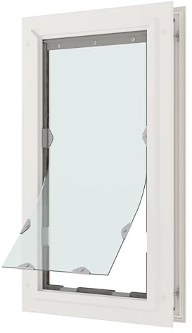 Pet Door for Doors | Clear Vinyl Dog & Cat Flap for Interior & Exterior Doors | Durable Rust-Free Aluminum Frame | White, Medium, Single Flap