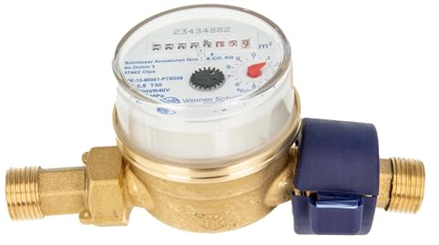 Einstrahlzähler ETK Kombi-Set (Kaltwasser) bis 30 Grad Länge 80 mm, inkl. Verschraubungen 3/4 Zoll x 1/2 Zoll AG, Plombierschelle