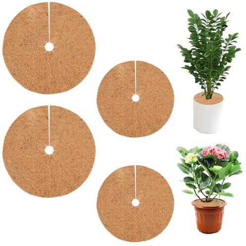 Estera de Fibra de Coco Discos de Fibra de Coco Protección Invernal para Plantas en Macetas, 2Pcs 30 cm y 2Pcs 35cm Alfombrilla Antihierbas Redondas, Protección Ideal contra las Heladas para Plantas