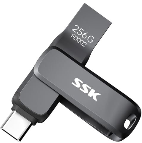 SSK Chiavetta USB 3.2 256GB,fino a 200MB/S velocità di lettura Penna USB,doppia unità Chiavetta usb type c e USB A, robusta Pen Drive in metallo nero per smartphone,tablet,iphone 15,computer,auto e TV