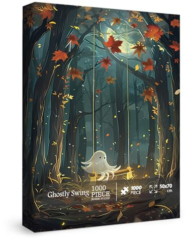 Halloween Holiday Horror Ghost Puzzle 1000 Piece for Adults, Fall Forest Spooky Jigsaw Puzzle, Scary Moon Scenic Puzzle