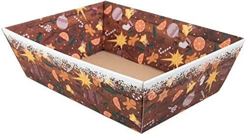 10 x PresentFill® Präsentkorb Weihnachten Lebkuchenmann & Zuckerstange leer ohne Inhalt - Geschenkkorb aus Recycling Karton - rechteckig - Made in Germany