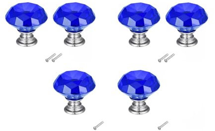 Crystal Drawer Knobs from Hotooldo -40mm Glass Drawer Knobs Crystal Door Handles Diamond Shaped Pulls with Screw for Home Kitchen Office Chest Cabinet Drawer,6Pcs Blue-Silver Base