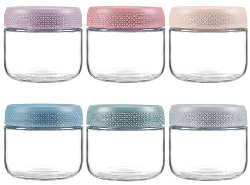 NETANY 6-pack 8oz Glass jars with Airtight Lids, Overnight Oats Containers with Lids, Wide mouth Mason Salad jars, Glass Food Storage Containers for Snacks Yogurt Spice Sugar