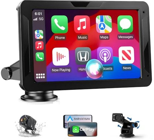 Alpinetech Android Auto Display & Carplay Display, 7 Zoll Car Play Android mit Rückfahrkamera IPS Touch Screen Bluetooth AUX FM Mirror Link Siri, Buddy Display für All Vehicles