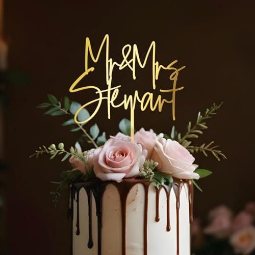 Personalized Mr & Mrs Wedding Cake Topper with Custom Bride and Groom's Last Name Cake Decoration