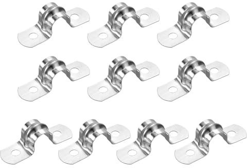 sourcing map 18Pcs Rigid Pipe Straps, 10mm(0.39) 201 Stainless Steel 2 Hole U-Shaped Bracket Tube Hanger Pipe Clamps for Fixing Pipe Cable