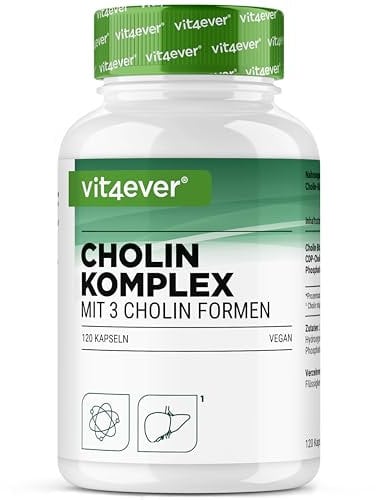 Cholin Komplex mit 3 Cholin Formen - 120 Kapseln - Bitartrat, Citicolin & Phosphatidylcholin in synergetischer Kombination - Ohne Zusätze - Vegan
