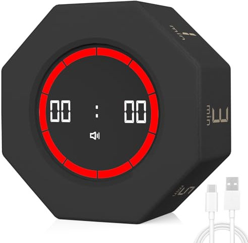 Dealswin Digital Schwerkraft Flip Timer 1/3/5/15/30/60/90 Minuten Countdown Timer, Productivity Timer Pomodoro Timer, Kurzzeitwecker für Küche Kochen, Arbeiten, Sport, Kinder, Lernen(Schwarz)