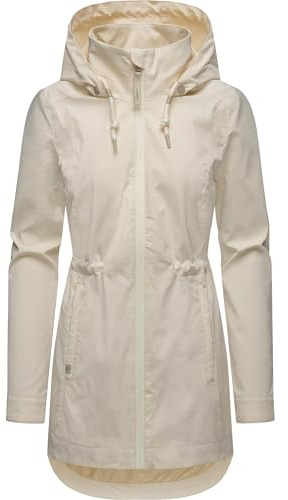 Ragwear Damen lange Übergangsjacke wasserdicht und atmungsaktiv Parka mit abnehmbarer Kapuze und feiner Rillenstruktur Dakkota B YOUMODO Ivory Gr. 3XL