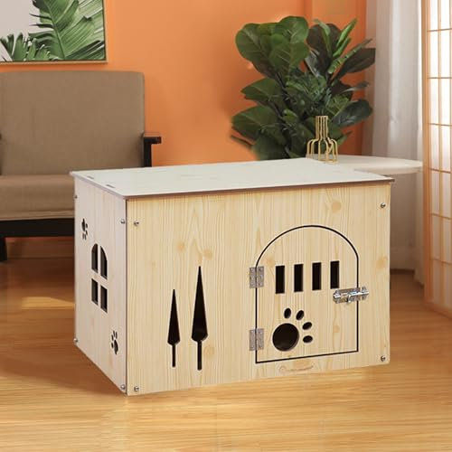 Shakub Hundehütte aus Holz mit Lüftungsöffnungen und Dach – Hundehaus Indoor, Schlafhaus Haustierhaus für Katzen, Welpen und Hunde, MDF-Platte, 59 x 42 x 40 cm