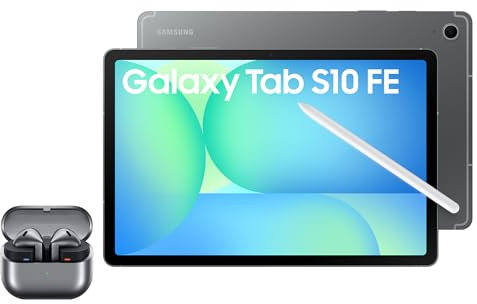Samsung Galaxy S10 FE Android Tablet, Wifi, 128GB Storage, 8GB Memory, 10.9 Display, Grey with Galaxy Buds3, Silver (UK Version)