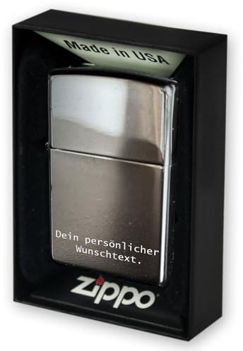 Original Feuerzeug mit Textgravur (Chrom) | Personalisiert mit Deinem Text | Sturmfeuerzeug individuell gestalten | Geschenk für Männer und Frauen | Für Sammler zum Geburtstag | Kompatibel mit Zippo