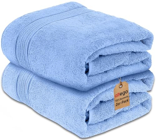 altego Duschtuch 70x140 cm Blau - Duschhandtuch & Badetuch 100% Baumwolle - 2er Set - Premium Qualität