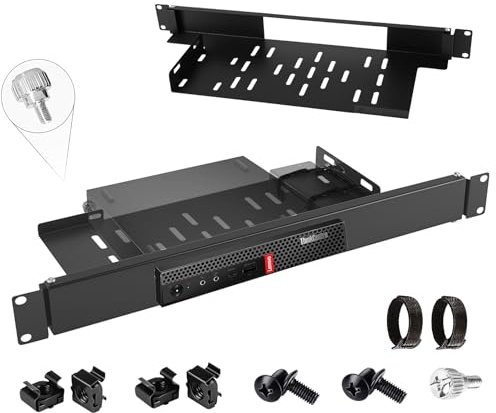 Freejia Mini Pc Rack Mount Compatible with Lenovo ThinkCentre 1U Hinged ServerRack Shelf with Hand-Twist Screws High-Strength Steel Lenovo Mini PC-Rack Mount for 19-inch Cabinet