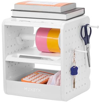 MUNBYN Le Porte-étiquettes Thermiques 4x6 est, 5 en 1 doté de Trois étagères, de tiroirs, de Crochets et d'un Panneau perforé. Idéal pour l'impression d'étiquettes d'expédition, Le Bureau et lmaison