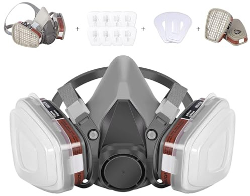 sykua Half Face Respirator Mask with 6001 Filters, Gas Mask for Spray Paint, Chemical, Gas, Fine Dust, Sanding, Building Work,Spraying