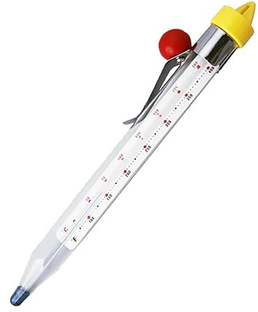 Hemobllo Thermometre a Bonbons Cuisine Verre pour Sirop Confiture Friture | Verre Trempé, Acier Inox, Haute Température, Clip de Casserole, Double Échelle, Pour Sucre et Confiture, Outil de Pâtisserie