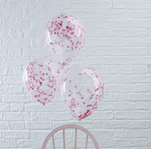 Ginger Ray Pink Confetti Filled Clear Party Balloons X 5 Party Decorations- Pick and Mix