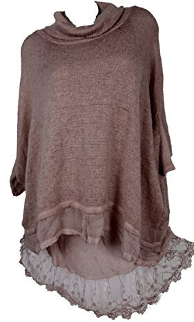 Grisodonna Style 2tlg Lagenlook Winter Twinset Tunika Kleid Long Pullover Unterkleid Wasserfall 42 44 46 M L Flieder (42)