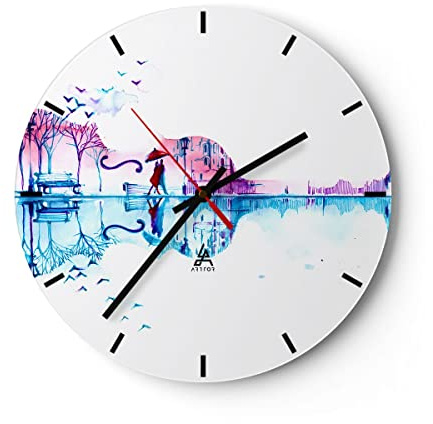 Modern Wanduhr Violine Walk Regen Aktivitäten 30x30cm Rund Klein Wand Uhr Glas Analog Zimmeruhren Küche Büro Wohnzimmer Glasuhr Wall Clock Dekoration Design Wanddekoration Küchenuhr C3AR30x30-3077