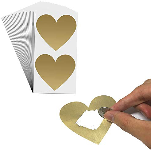 50 Stück - 75mm Herz Rubbelaufkleber Rubbellose Selber Machen, Scratch off Sticker - Gold