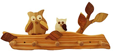 mitienda mit Liebe gemacht Kindergarderobe aus Holz, Eule, Garderobenhaken für Kinder, Kleiderhaken, Kindermöbel