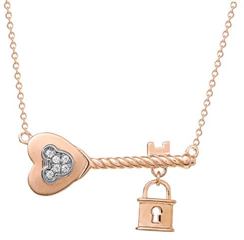 Disney Mickey Mouse Jewelry for Women and Girls, Pink Gold Plated Sterling Silver Lock and Key Necklace Mickey's 90th Birthday Anniversary