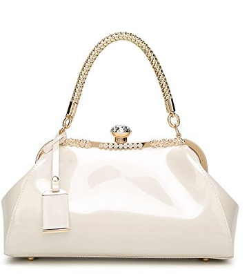 Coolives Damen Tasche Handtasche aus PU-Lackleder Henkeltasche Schultertasche Umhängetasche für die Hochzeit Cremeweiß EINWEG
