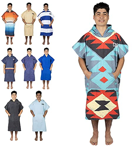 COR Surf Schnelltrocknend Surf Poncho Herren und Damen, Umkleidehilfe extra lang aus Mikrofaser – Badeponcho und Poncho Handtuch zugleich (Groß, Tribal-tech)