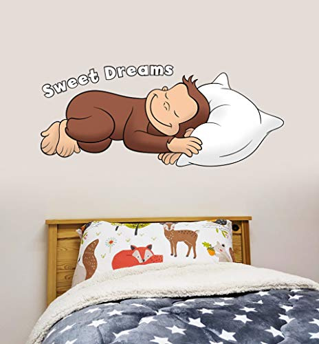 Wandtattoo Curious George, Motiv: Sweet Dreams, für Kinderzimmer, Vinyl, Affe (120 cm Breite x 50 cm Höhe)