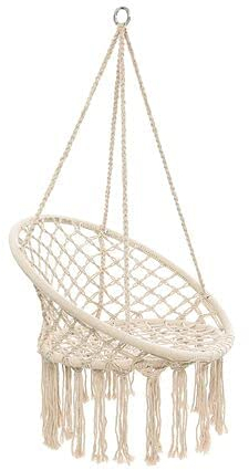 raxter Beige Hammock Chair Macrame Swing,Hanging Cotton Rope Swing Chair, Comfortable Sturdy Hanging Chairs for Indoor, Outdoor, Home, Patio, Yard, Garden,Max Weight: 120KG
