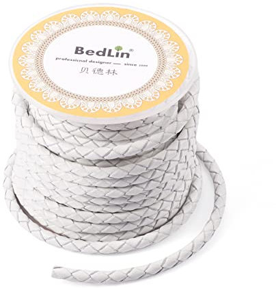 PandaHall Cordon en cuir véritable tressé rond pour la fabrication de bracelets, colliers et bijoux Blanc 4 mm x 5 m