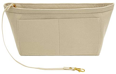 Fovasen Filz Handtasche Organizer Einsatz, Taschen Organizer Einsatz mit Griffen Schlüsselanhänger, Taschengeldbörse Kosmetik Aufbewahrungstasche für Damen,Beige-XLarge