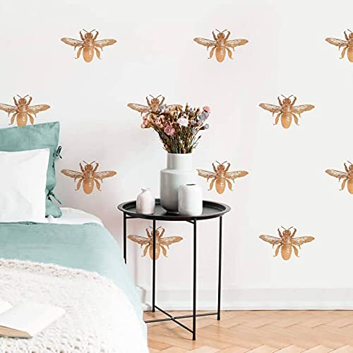 K&L Wall Art Vintage glitzer Optik Tapete Arbeitszimmer Vliestapete Bienenkönigin Retro Natur Tapeten fleißige Biene Weiß Gold 048 m x 1008 m
