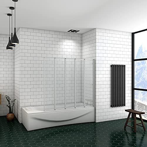 Ducha Casa 140x120cm Mampara de bañera plegable, Perfil de aluminio mate, Cristal 4mm templado