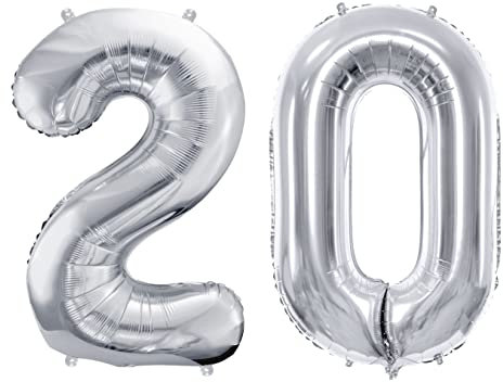 Luftballon 20. Geburtstag Silber Folienballon 20 Größe XXL 86cm-100cm silberner Dekoballon 20 Geburtstag Deko Jubiläum 20 Jahre Folienluftballon Zahl 20 Silber