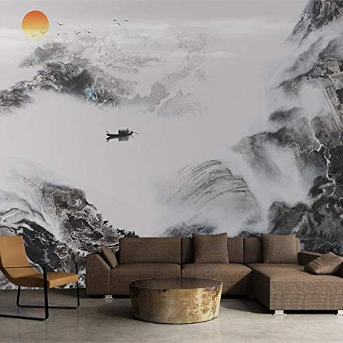 YXTSmurals 3D-Vlies Fototapete Grau Berge Bäume Landschaft 3D Fototapete Moderne Wanddeko Wandbilder Moderne Wand Tapete Wohnzimmer Schlafzimmer Büro Flur Dekoration