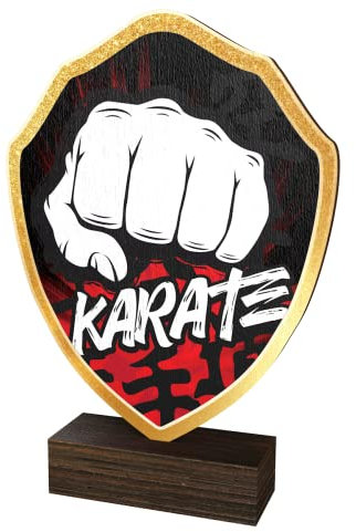 Trophy Monster Real Wood Karate Fist Trophy Shield Gold, Silver or Bronze | FREE Engraved Plate | Made from Sustainable Printed 8mm Thick Birch Plywood | Buy in 8 Sizes