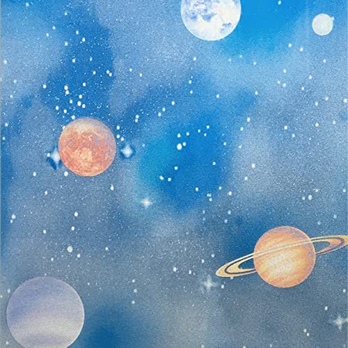Blue Window Privacy Film Stained Glass Door Film Decorative Galaxy Planet Static Cling UV Blocking Non-Adhesive Covering Stickers Tints for Kids Bedroom,17.5 inches by 78.7 inches