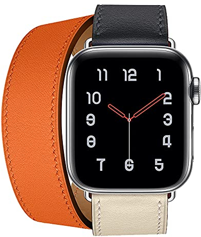 MOOTES Compatible avec Apple Watch Bracelet 38mm 40mm 41mm,Fin Cuir Véritable Femme Double Tour Bracelets de pour iwatch Series 7 6 5 4 3 2 SE(38mm/40mm/41mm,Blanc/Bleu/Orange)