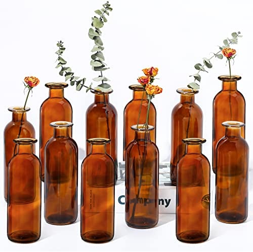 Patelai Braun Glasvase Knospenvasen für Hochzeit Tischdekoration Apothekergläser Deko Antike Hohe Klasse Blumenvase für Mittelstück Blumensträuße Heim Hochzeit Braut Dusche, 6,3 x 2,2 Zoll (12 Stück)