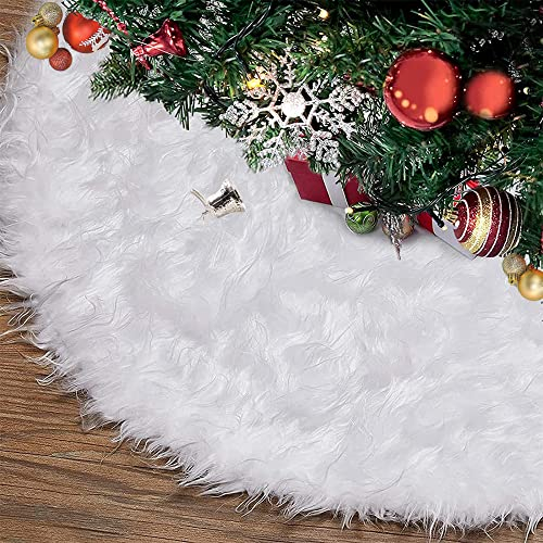 Falda de Árbol de Navidad Blanca - Base de Piel Sintética, Cubre Pie Alfombra para Fiesta de Año Nuevo, Vacaciones en Casa, Decoración (78cm)